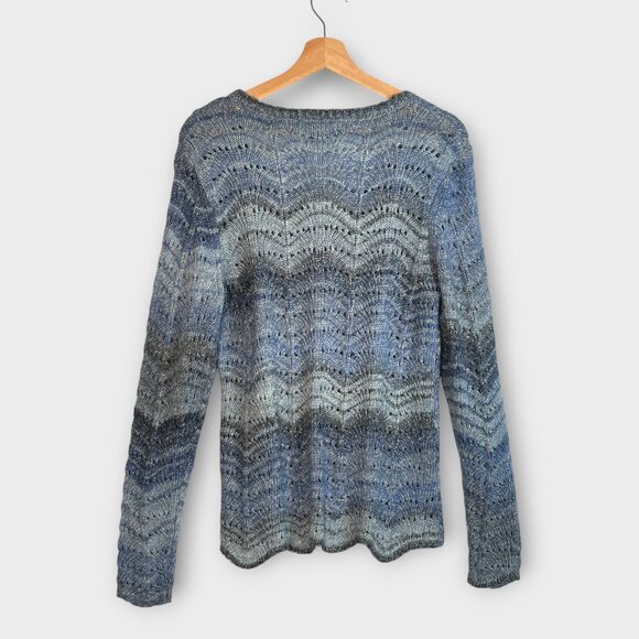 Noble Outfitters Denver Pointelle Pullover Sweater LARGE Blue Coastal Cowgirl - Picture 5 of 11